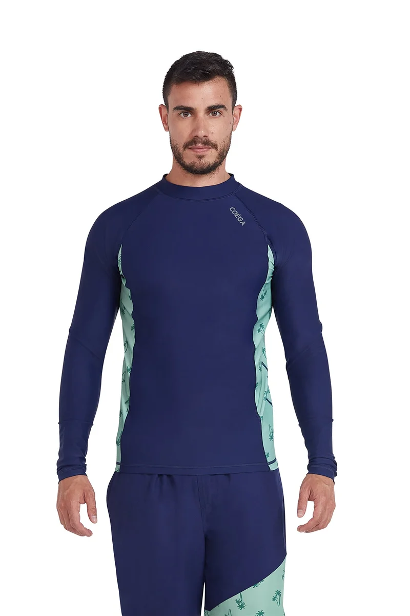 COEGA  Mens Mens Rashguard Long Sleeve - Navy Spring Palms